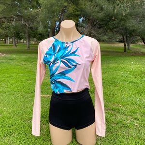 Joy Lab ~Youth X-Large pink/Turquoise long sleeve cropped swim top NWT